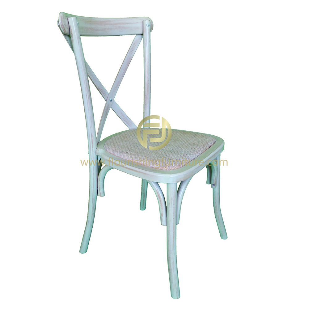 Stackable limewash beech wood rattan cushion dining X cross
